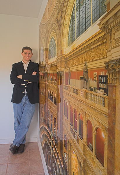 Lyons stands next to a 6x7 foot print of the Library of Congress